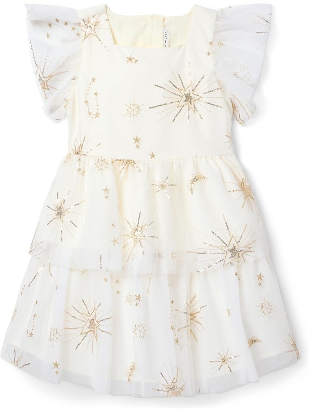 Janie and Jack Ivory Tulle Party Dress with Gold Starburst Detail - Size 5T
